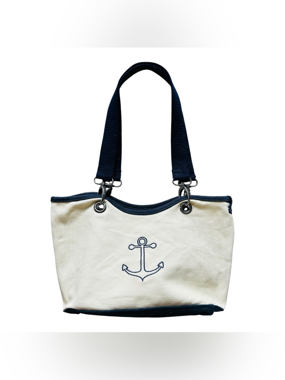 THIRTY-ONE 31 Canvas Crew Natural Navy Mini Anchor Tote Bag Nautical Preppy